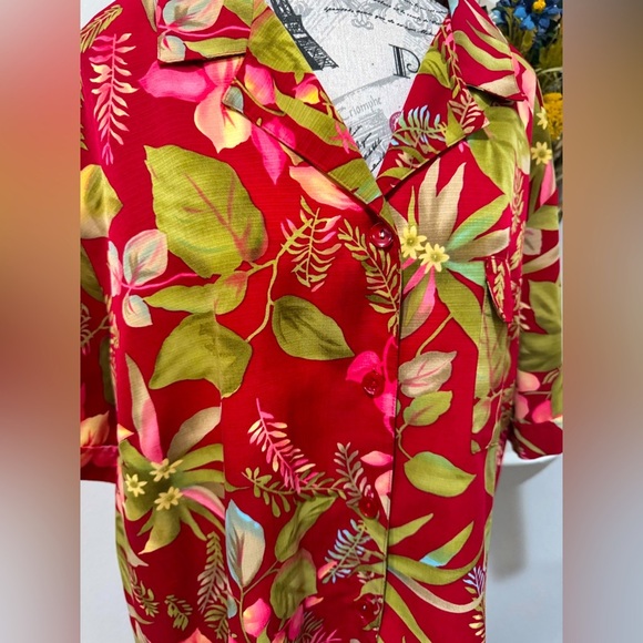 Sag Harbor Red and Green Summer Tropical Casual Button Down Shirt size 3X - Picture 3 of 9